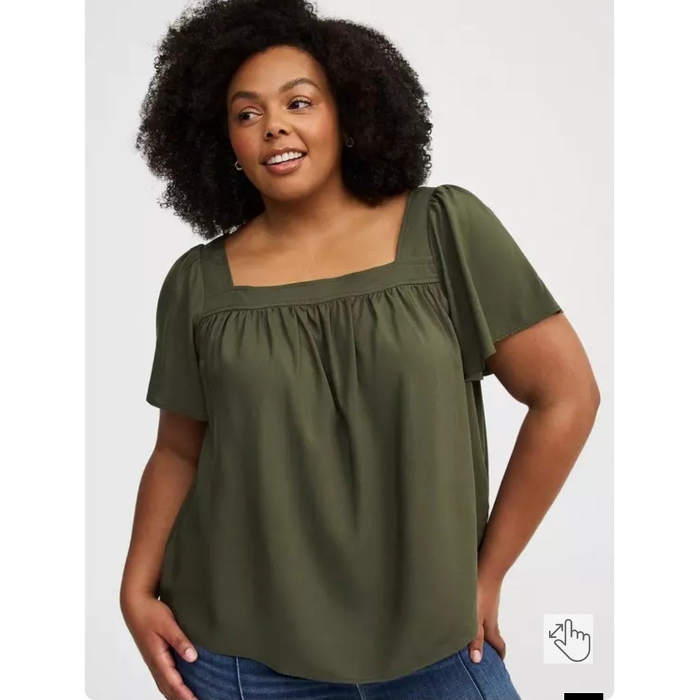 Torrid Olive Green Square Neck Flutter Sleeve Blouse Plus Size 3 43710801-06580